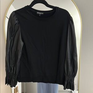 Generation Love Black Puff Sleeve Top with Leather Sleeves